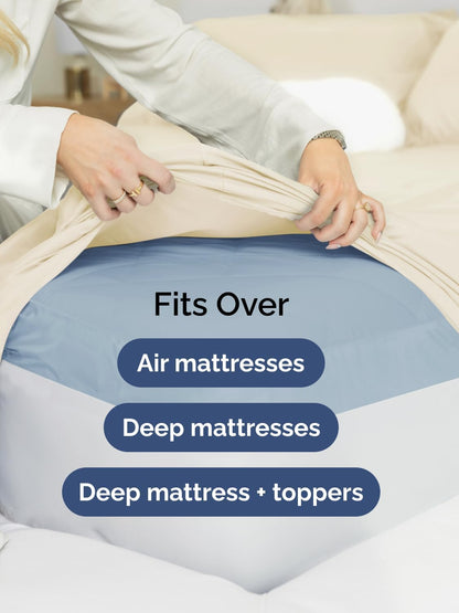 Skiennix Extra Deep Split King Sheet Set - 7 Piece Breathable Cooling Bedding - Soft, Wrinkle-Free Off White