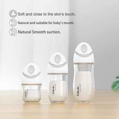 Gulicola Natural Glass Baby Bottle 8 oz for Breastfed Babies, Anti-Colic Baby Bottle Set with Medium Flow Nipple, 3 Months +, 4 Pack - White
