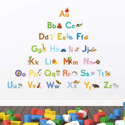 DECOWALL DS8-1608 Watercolour Animal Alphabet ABC Kids Wall Stickers Decals Peel and Stick Removable for Nursery Bedroom Living Room Art murals Decorations