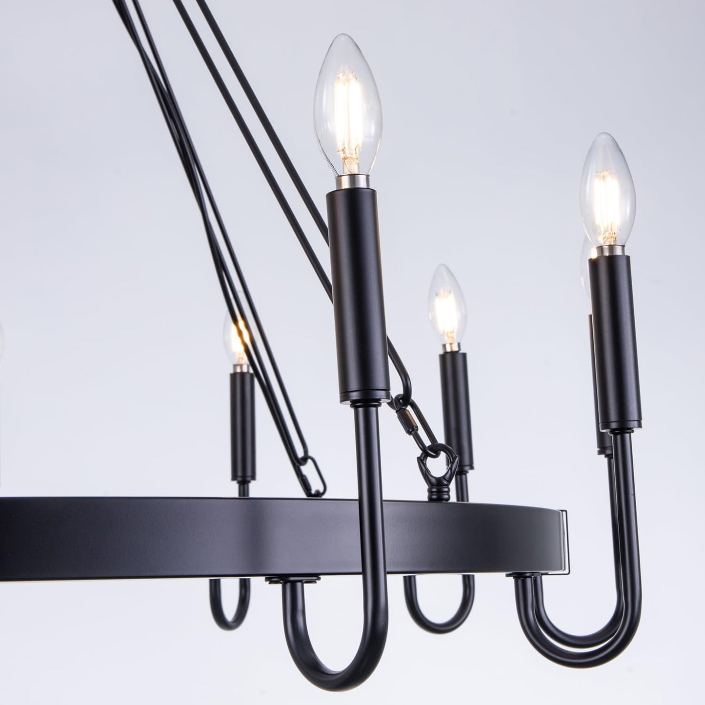 Wellmet Matte Black Wagon Wheel Chandelier, 12-Light Large Black Chandelier for High Ceiling, Industrial Wagon Wheel Pendant Light for Dining Room, Entryway, Hallway, Living Room, 39.37Inch Dia