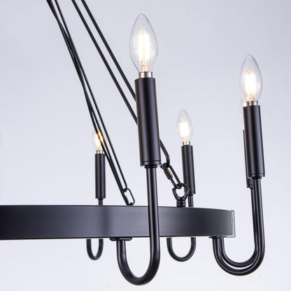 Wellmet Matte Black Wagon Wheel Chandelier, 12-Light Large Black Chandelier for High Ceiling, Industrial Wagon Wheel Pendant Light for Dining Room, Entryway, Hallway, Living Room, 39.37Inch Dia