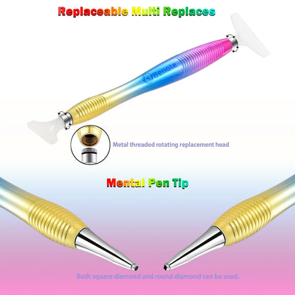 Benote Ergonomic Diamond Art Painting Pen, Metal Diamond Drill Pen Tools 5D Diamond Accessories Painting with Multi Replacement Pen Heads and Wax for DP Cross Stitch - Rainbow