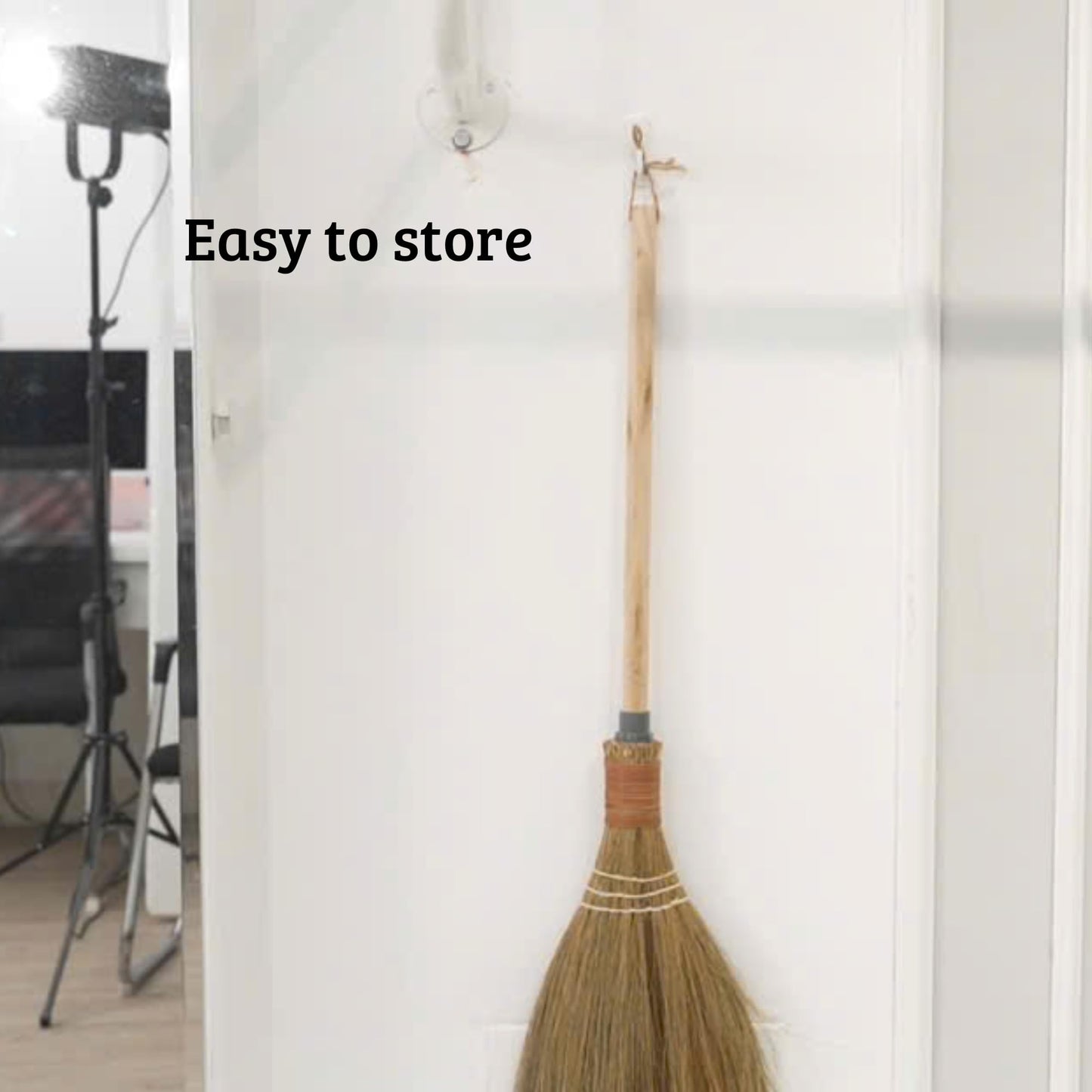 BMart Home Natural Whisk Sweeping Hand Handle Broom - Vietnamese Straw Soft Broom for Cleaning Dustpan Indoor - Outdoor - Decorative Brooms - Wooden Handle - 9.84'' Width, 29.75" Length