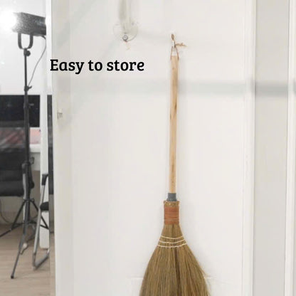 BMart Home Natural Whisk Sweeping Hand Handle Broom - Vietnamese Straw Soft Broom for Cleaning Dustpan Indoor - Outdoor - Decorative Brooms - Wooden Handle - 9.84'' Width, 29.75" Length