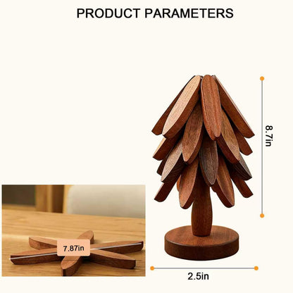 Natural Foldable Black Walnut Wood Insulation Pad Set — 4 Multifunctional Insulation Racks + 1 Hot Dish Rack, for Pots, Bowls, Teapots and Hot Pans