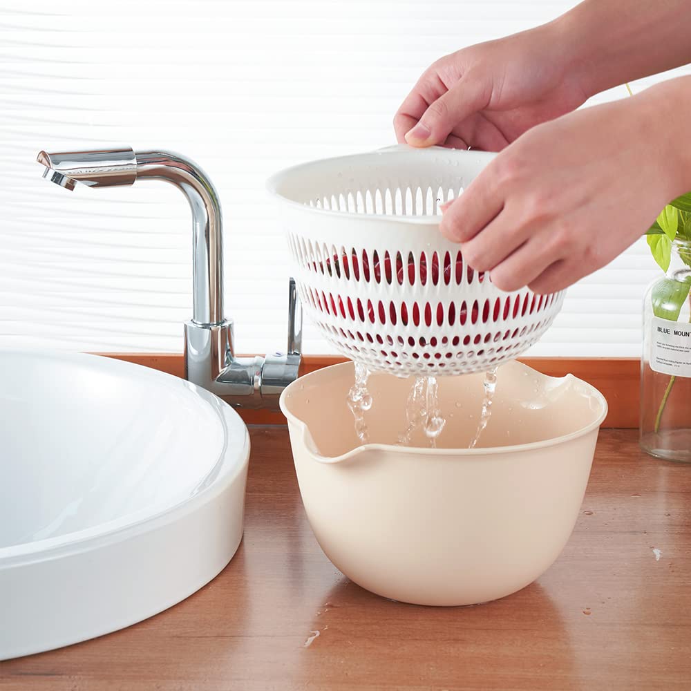 2 in 1 Kitchen Colander Set with Bowl Strainer (2 Sets 2.5 Qt),BPA Free Plastic Fruits and Vegetable Washing Basket,Dishwasher Friendly Double Layered Drain Basin,for Pasta Salad Berry Cleaning Mixing