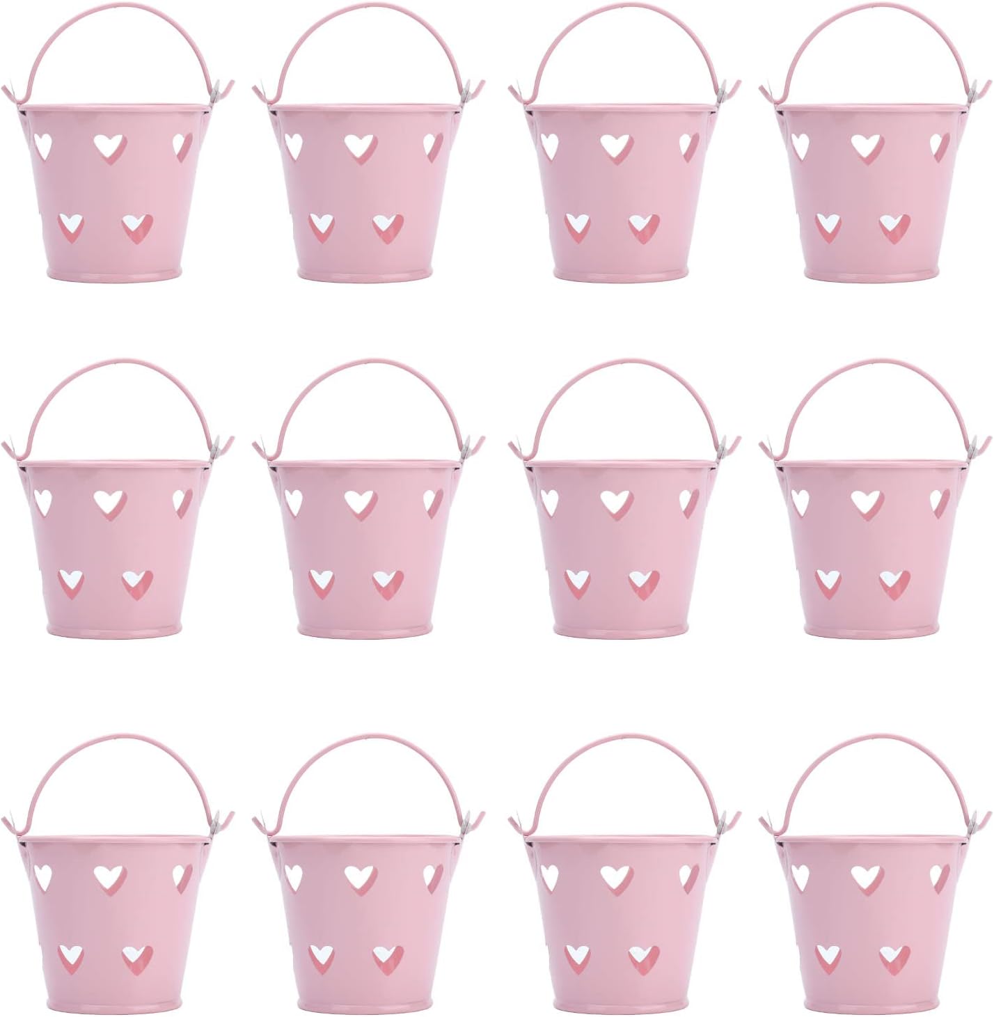 Tinplate Metal Bucket with Handle, 12pcs Mini Hollow Love Candy and Snack Storage Tin Bucket for Gardening Crafts, Home