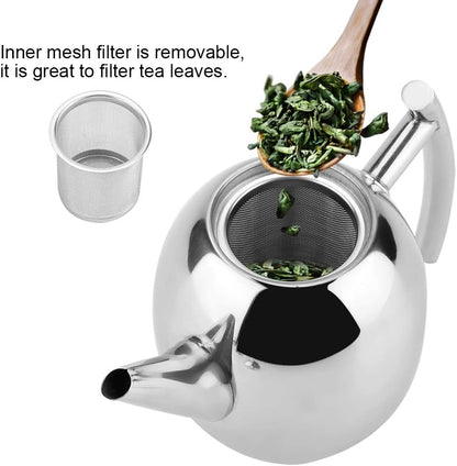 Stainless Steel Teapot, Metal Tea Kettle with Removable Infuser, Coffee Maker for Loose Tea (1500ML)