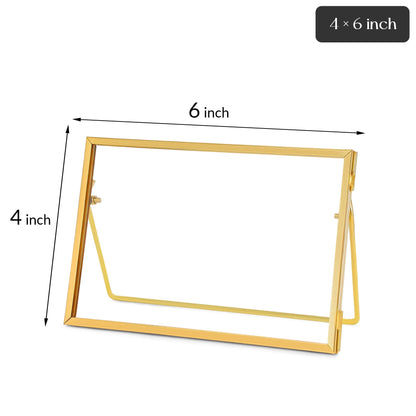 REDHUGO Glass Pressed Flower Frame Handmade, Glass Floating Picture Frames Tabletop Brass Photo Frame for DIY Dried Flowers Home Plant Specimen, Rectangle Horizontal 4×6 inches,Gold (FRAME ONLY)
