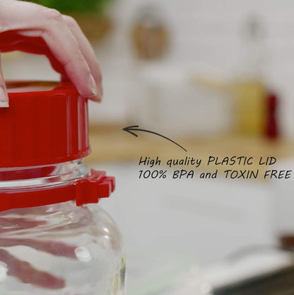 1 Gallon Glass Jar With Lid Wide Mouth Airtight Plastic Pour Spout Lids Bulk-Dry Food Storage Pickling Mason Jar