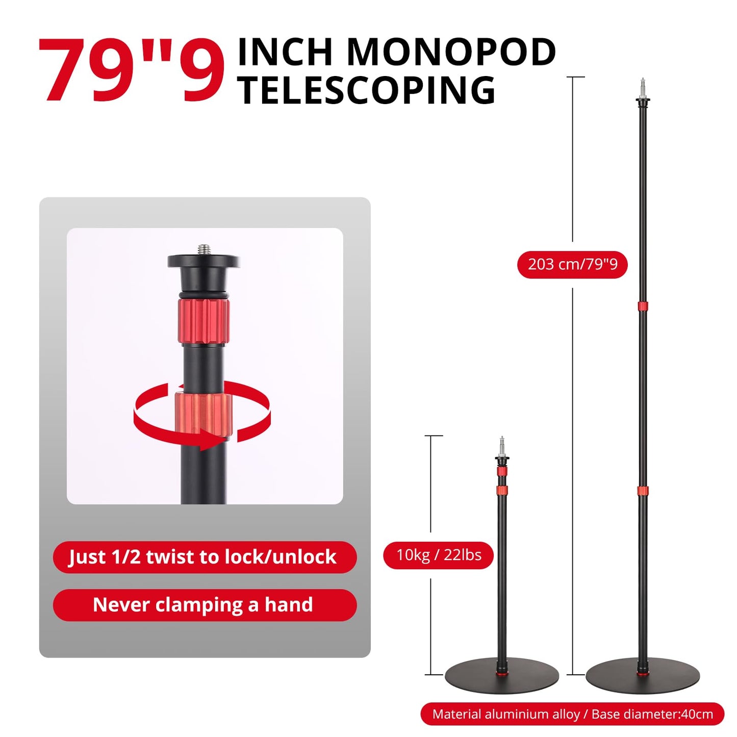 GVM YB2L200 79.9in Heavy Duty Light Stand Kit (2-Pack), Round Base Monopod, 10kg Load Capacity, Flat Base for Stability, for Video Recording, Live Streaming, Interviews & Photography Studio
