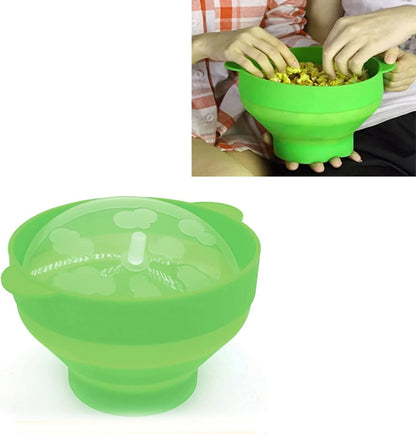 Collapsible Silicone Popcorn Popper Bowl with Lid, Microwave Hot Air Popcorn Maker, Silicone Collapsible Bowl