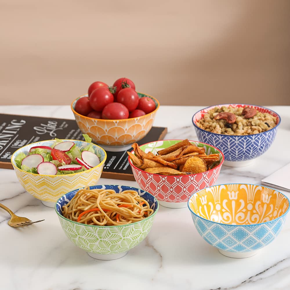 Dessert Bowls Set of 6 - Small Ceramic Bowls for Ice Cream, Snack, Rice - Colorful Cute Style - Microwave and Dishwasher Safe - 4.75 Inch - 10 oz