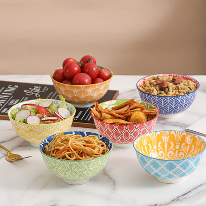 Dessert Bowls Set of 6 - Small Ceramic Bowls for Ice Cream, Snack, Rice - Colorful Cute Style - Microwave and Dishwasher Safe - 4.75 Inch - 10 oz