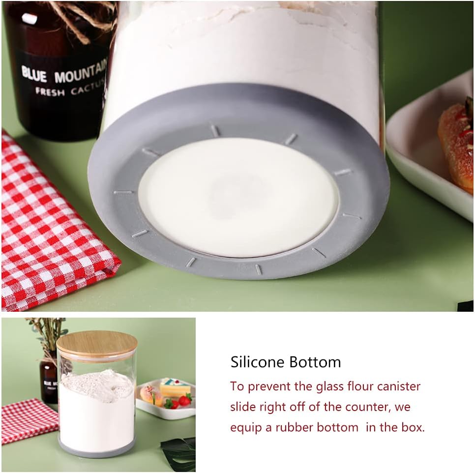 Large Glass Flour Container with Airtight Bamboo Lid, 3L Food Jar for Storage of Flour, Sugar, Cookies, Rice
