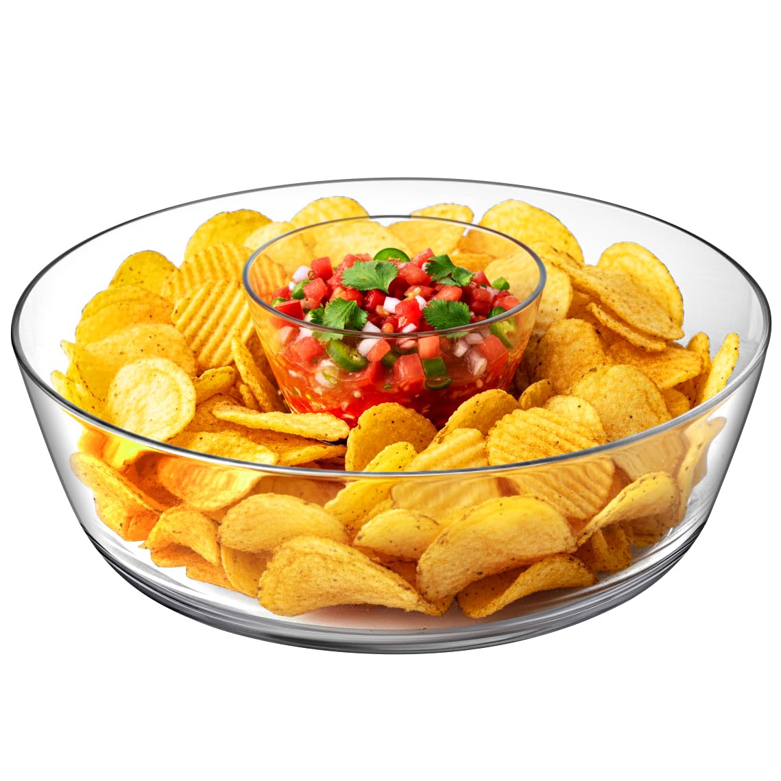 Amazing Abby - Charlie - Plastic Chip and Dip Bowl, Clear Serving Platter, Unbreakable Party Appetizer Tray, BPA-Free, Dishwasher-Safe, Great for Chips, Salsa, Veggies, Snacks, and More