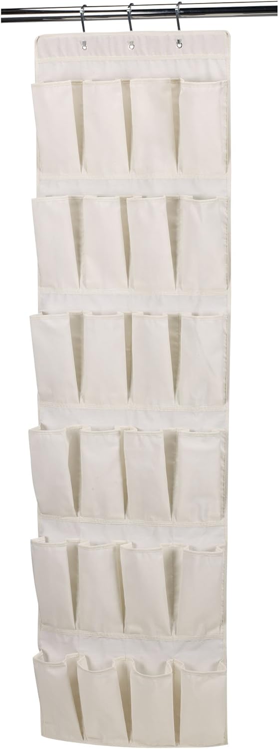 24 Packet Household Essentials Over The Door Shoe Storage Organizer, Natural Canvas