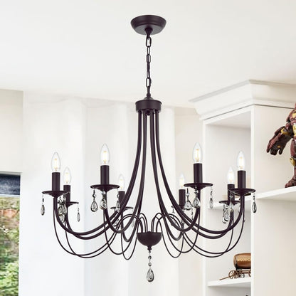 Lucidce Farmhouse Chandeliers 8 Lights Oil Rubbed Bronze Pendant Lighting Dining Room Light Fixtures Modern Crystal Ceiling Light Fixtures