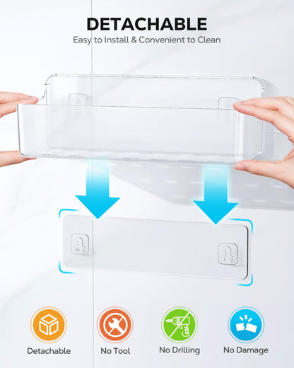 Nieifi Bath Toy Storage, Large Capacity Bath Toy Organizer, Adhesive Shower Caddy for Baby Bathroom Bathtub, Clear (2 Large)