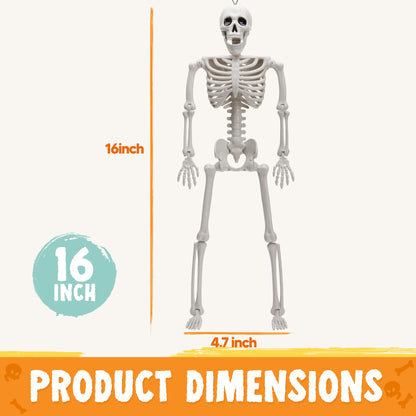 JOYIN 12 PCS 16" Halloween Skeleton Decor, Full Body Movable Stayable Joints Plastic Skeleton, Posable Hanging Skeletons for Halloween Decoration Indoor Outdoor, Graveyard Yard Party Decor