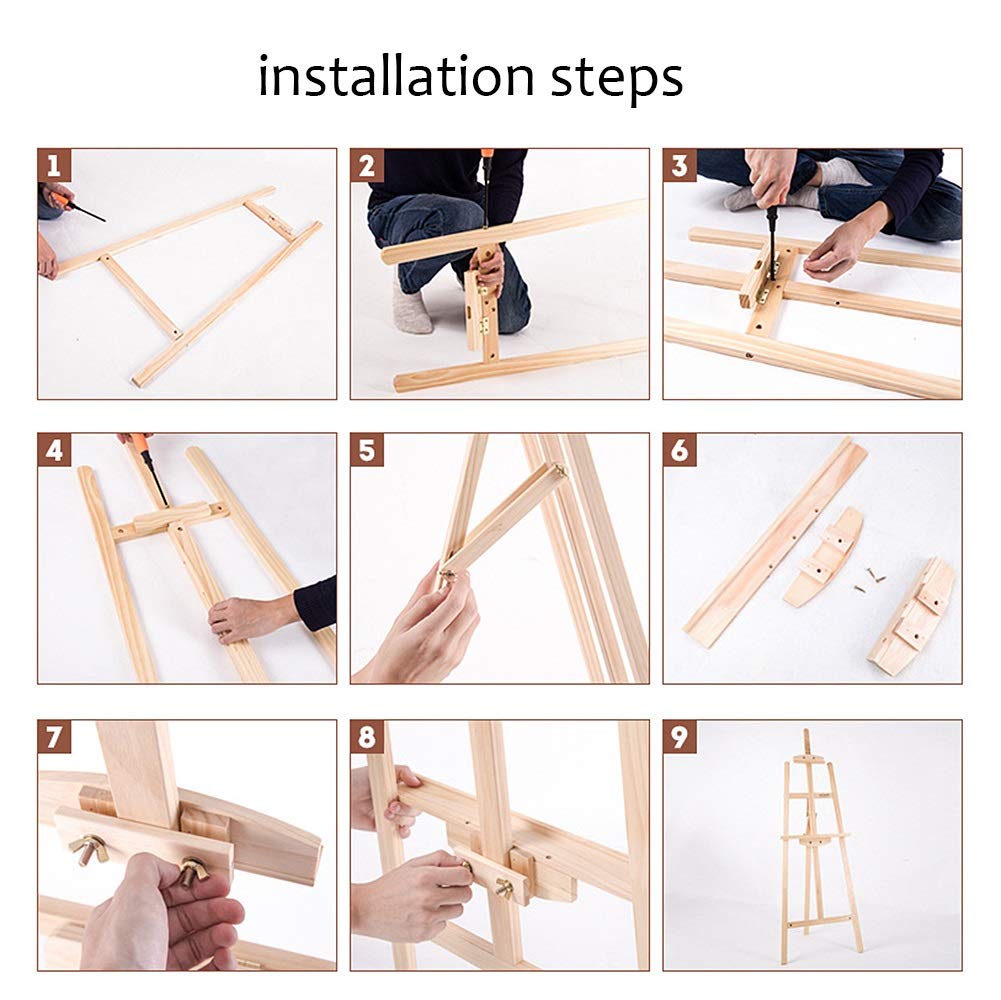 Studio Easel Wooden A-Frame Folding Pine Wood Artist Art Craft Adjustable Display Exhibition for Drawing Painting Holder