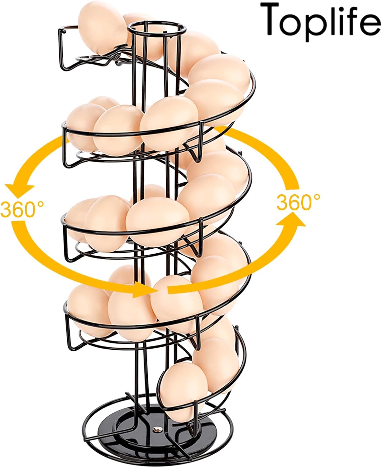 360 Elegant Black Spiral Egg Dispenser Rack - Rotating Storage Solution