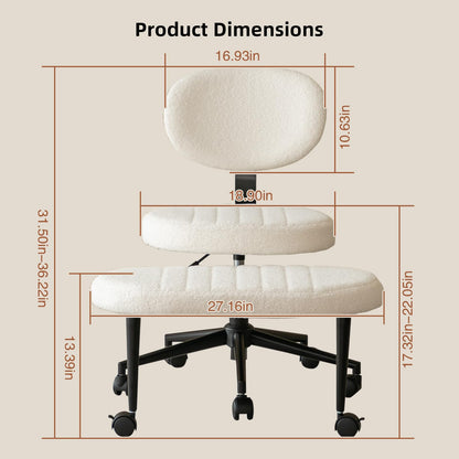 Ergonomic Cross Legged Office Chair with Back Support, Multi-Position Swivel Desk Chair for Adults, Meditation and ADHD Fidget Work Chair with Rolling Base, White