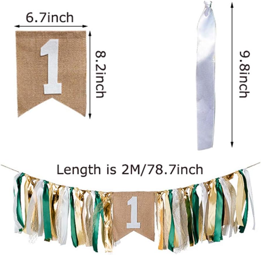 1st Field Green Style Highchair Banner Baby Girls Boys Birthday Party High Chair Bunting Garland Decoration (Grassland