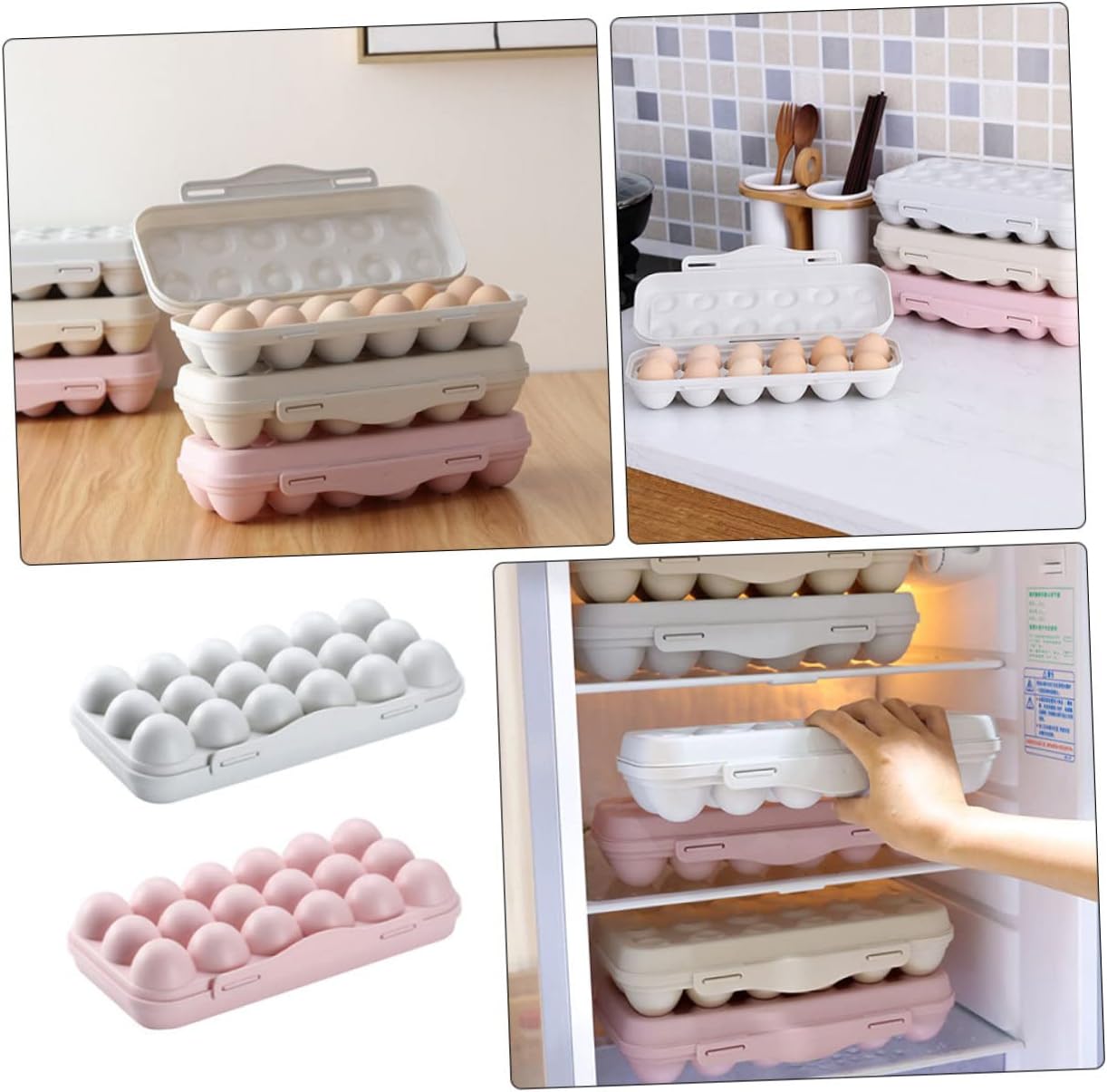 SOLUSTRE 2PCS Egg Container - 18 Egg Holder Storage Tray with Lid for Fridge Kitchen Home