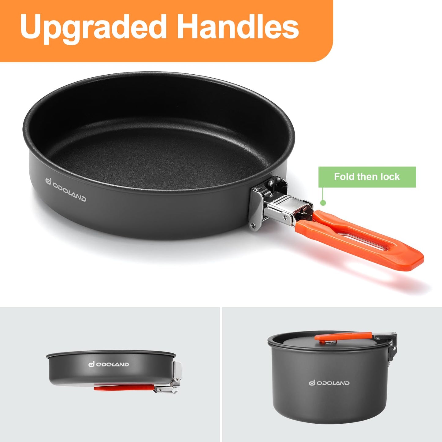 Odoland Camping Cookware Mess Kit, Non-Stick Lightweight Camping Pot and Fry Pan Set with Mesh Bag for Backpacking, Outdoor Cooking and Picnic, for 3-4 People and More