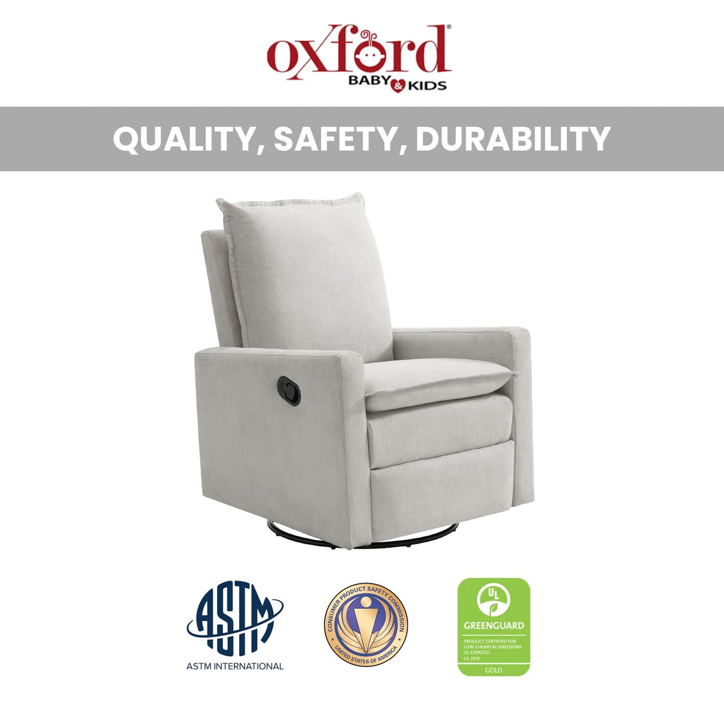 Oxford Baby Uptown Upholstered Glider Recliner Rocking Chair 360° Swivel for Nursery and Living Room - Sand