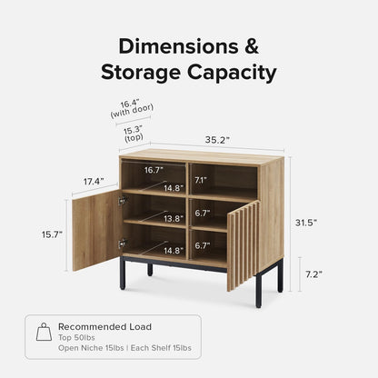 mopio Norwin Storage Cabinet, Sturdy Modern Rustic Industrial Buffet Sideboard, Fluted Accent Storage Cabinets, Credenza, Oak Wood TV Stand, Entertainment Center, Media Console, Living Room (Double)