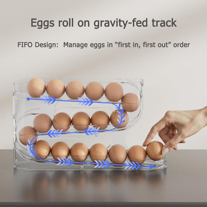 Sotfamily Clear Egg Holder for Fridge, Auto Rolling Egg Dispenser for Eggs 18 Count, FIFO Design, Space-Saving Egg Roller, Organizer, Container, Storage for Refrigerator & Kitchen Countertop(1 Pack)