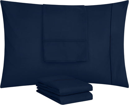 Utopia Bedding Standard Pillow Cases - Soft Brushed Microfiber - 4 Pack, Navy, 20 x 26 Inches