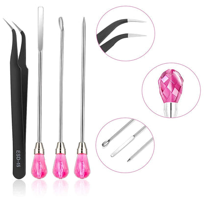 11 Pcs Silicone Resin Mold Tools Set Stirring Needle Spoon Tool Tweezers Precision Kit, Anti-Static Electronics Tweezers Set for Resin Art Crafts,Jewelry Making,DIY Epoxy Casting Molds(Rose Red)