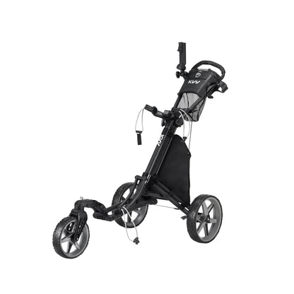 KVV 3 Wheel 360 Rotating Front Wheel Foldable/Collapsible Golf Push Cart with Foot Brake Open and Close in ONE Second-Free Umbrella Holder Included(Black/Charcoal)