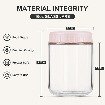 16oz 8 SHOWIN Overnight Oats Containers with Lids, Glass Jars with Lids pcs, Pink, Wide Mouth Mason jars for Salad