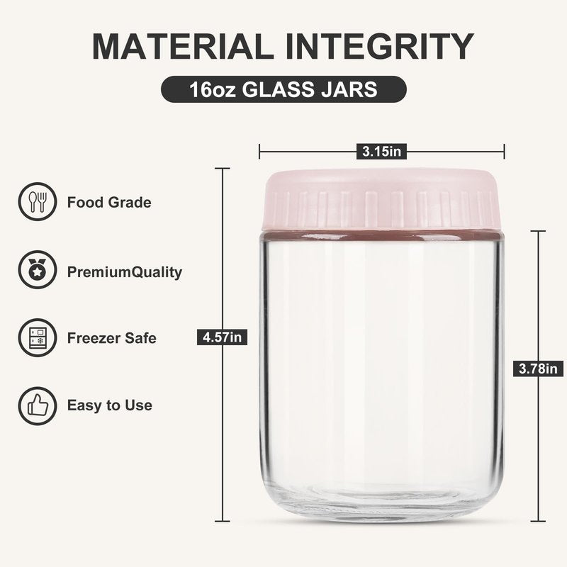SHOWIN Overnight Oats Containers with Lids, 16oz Glass Jars with Lids 8 pcs, Wide Mouth Mason jars for Salad, Yogurt, Snacks, Meal Prep