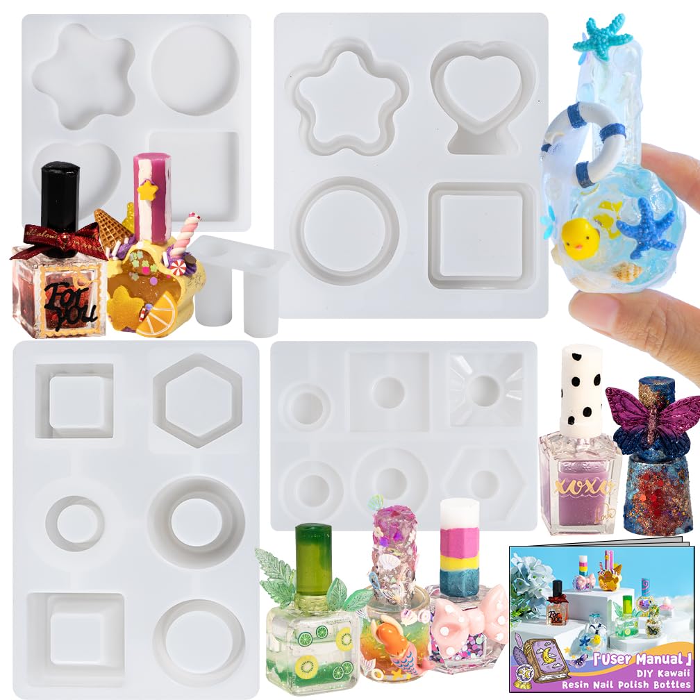 Resin Shaker Bottle Silicone Mold Nail Polish Set of 10 with Manual