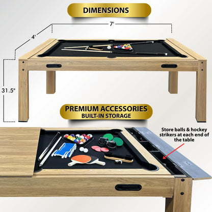 7ft Multi Game Table 4 in 1 Pool Table Ping Pong Table Air Hockey Combo Game Table Includes All Accessories for Game Room & Family