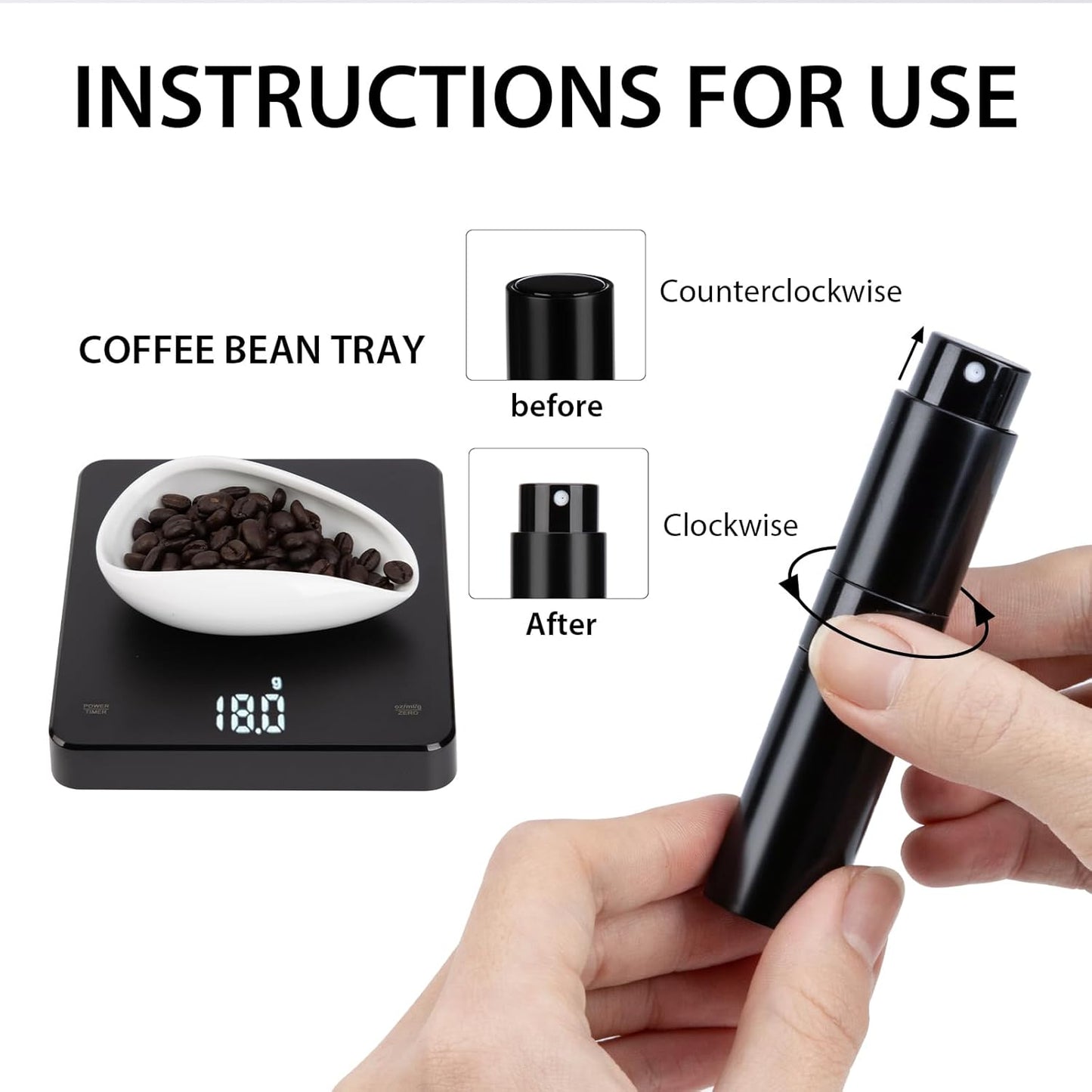 Coffee Bean Dosing Cup and Spray Bottle Set, Espresso Accessories, Coffee Bar Accessories, White, 13x13