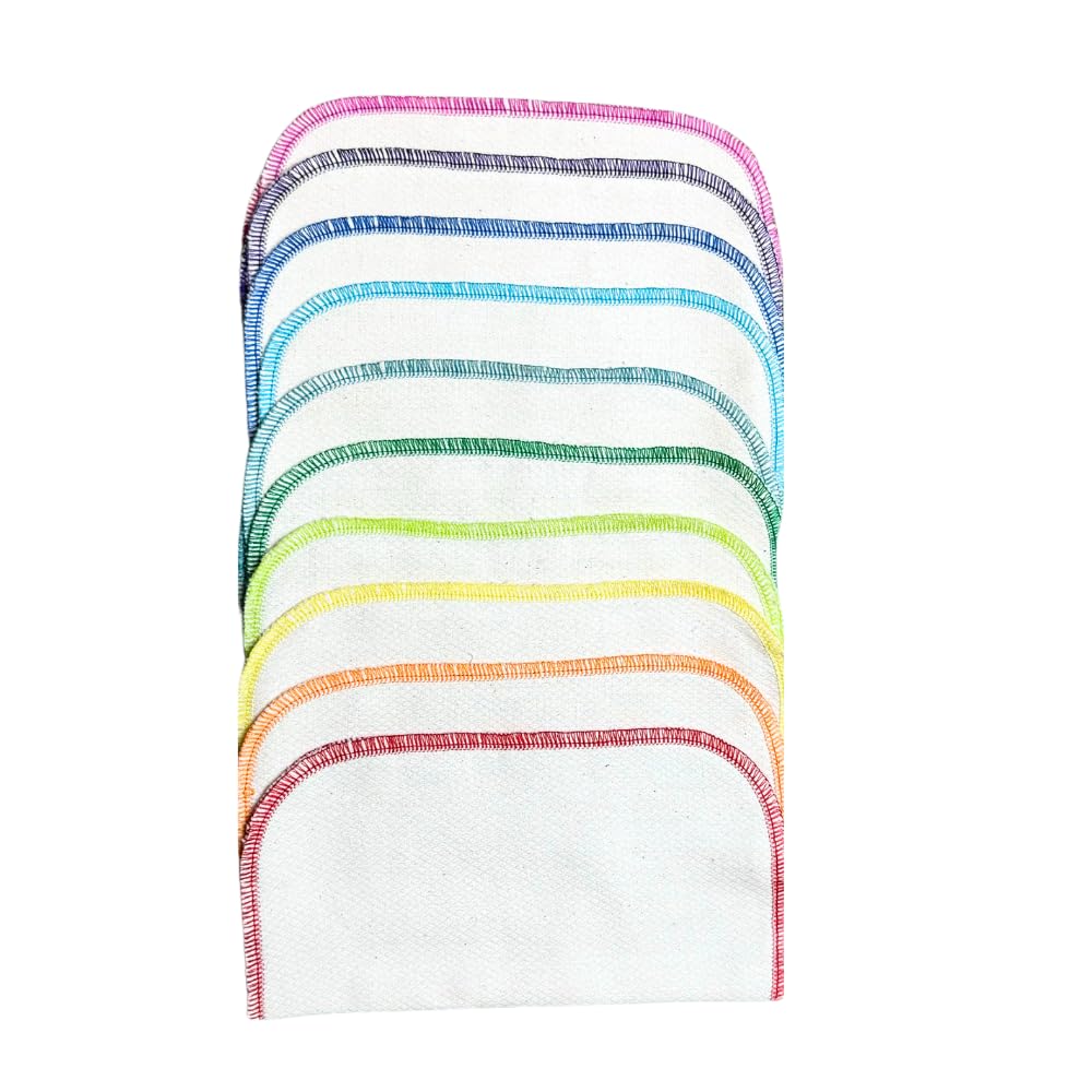 Gina's Soft Cloth Shop 2 Ply White Cotton Birdseye Wipes Set of 20 - Rainbow Edging, Made in USA