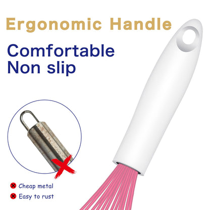 OYV Pink Silicone Whisk, Sealed Waterproof Design Set of 3, Professional Kitchen Whisks for Cooking Non-Scratch, Silicone&Stainless Steel Whisk, Heat Resistant 480°F Rubber wisk, BPA free