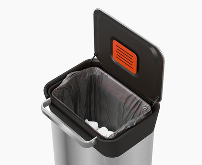 Joseph Joseph Intelligent Waste Titan Trash Can Compactor with Odor Filter, Compacts up to 3x trash, 30L/7.9 Gallons, Stainless Steel