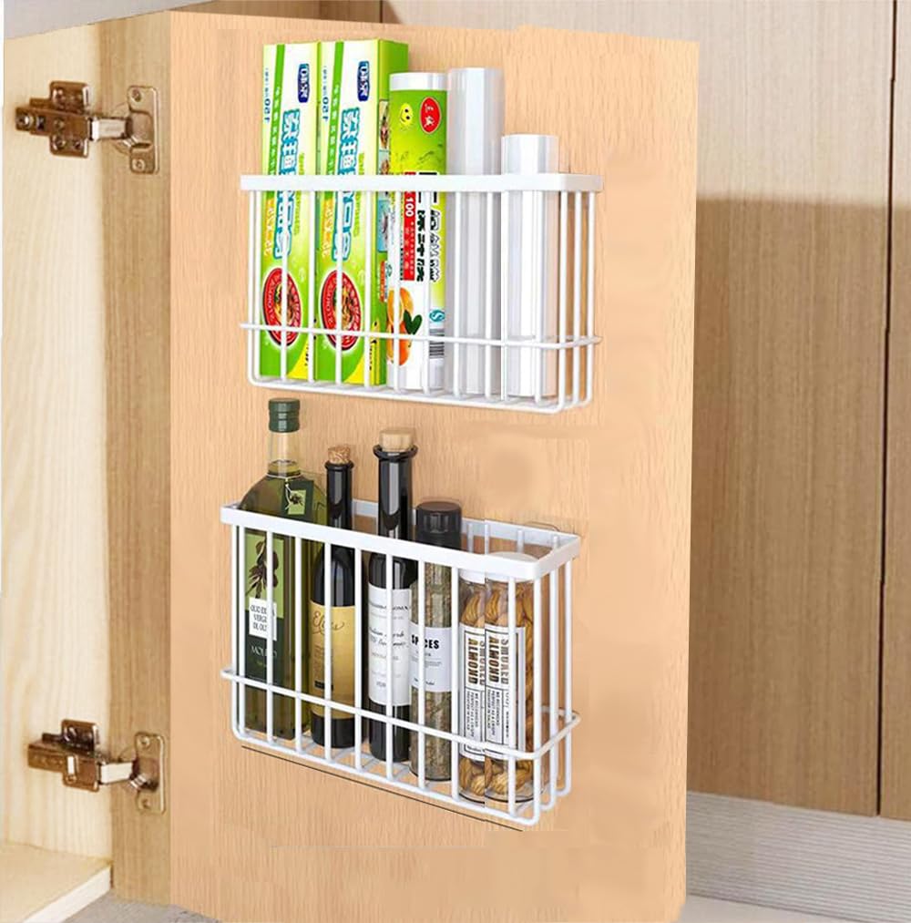 EigPluy 2 Piece Kitchen Cabinet Door Storage Box,Self Adhesive Wall Mounted Storage Boxes,Wardrobe/Bathroom/Refrigerator Small Items Organizer Storage Box (White)