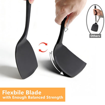 KoudHug Silicone Spatula Turner Set, 600°F High Heat Resistant Spatulas for Cooking, BPA Free, Large Flexible Kitchen Utensils Flipping Eggs, Pancakes, Fish, Burgers, Dishwasher Safe (4 Pack, Black)
