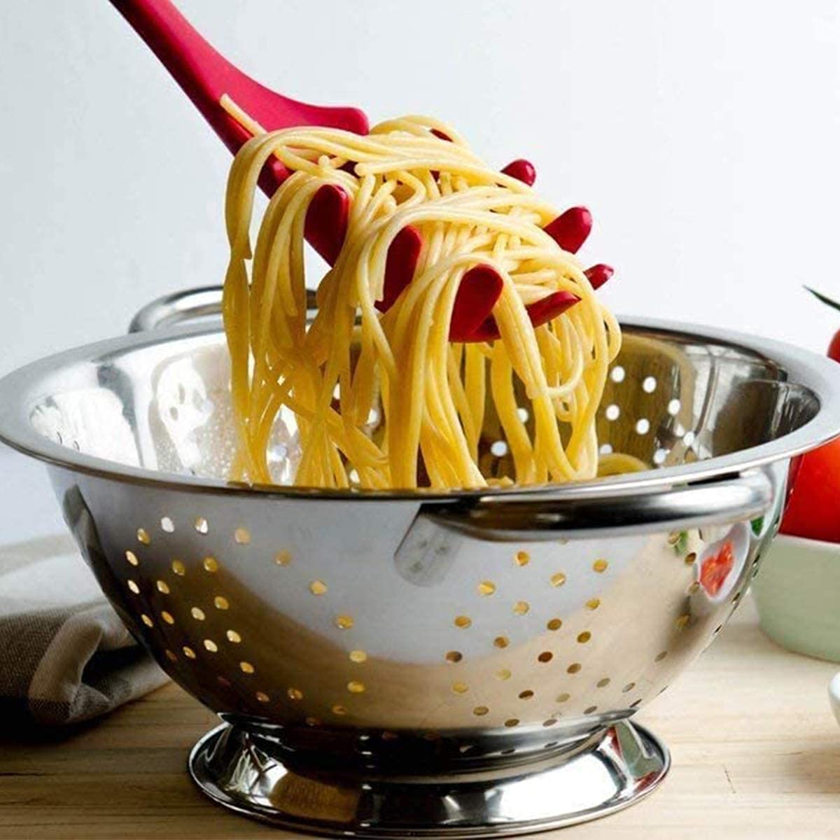 Armrouns Silicone Pasta Fork (11.2"), 2-Pack Spaghetti Server Spoon Heat Resistant 600°F, Food Grade Pasta Spoon, BPA Free, Noodle Spoons. (Silicone)