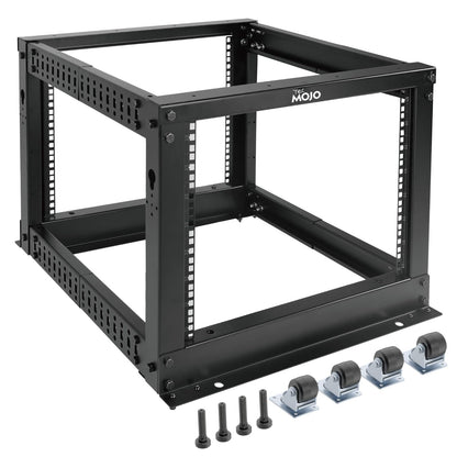 Tecmojo 8U Open Frame Server Rack,4-Post Adjustable Depth Rolling Network Rack for Computer/Data/AV/IT/Servers,Mobile Type