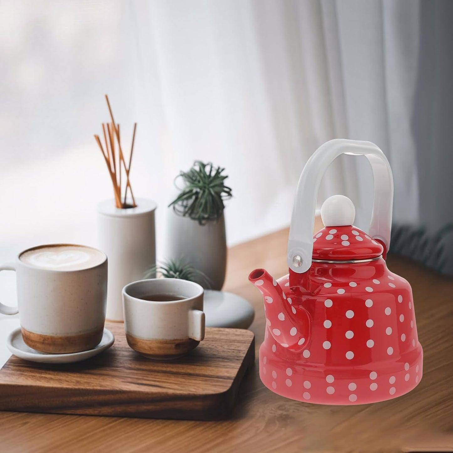 Luxshiny Enamel Stovetop Pour-Over Coffee and Tea Kettle, Small Boiling Water Pot, Camping Teapot