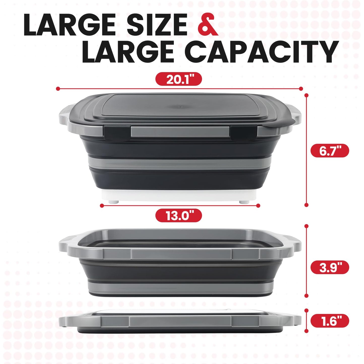 BBQ Prep Tub 3-IN-1 Large 16L Collapsible Cutting Board with Locking Lid for Meal Prep Marinating Food, Camping Sink with Colander, Dish Basin, Storage Blanket for Camping Picnic BBQ, Black